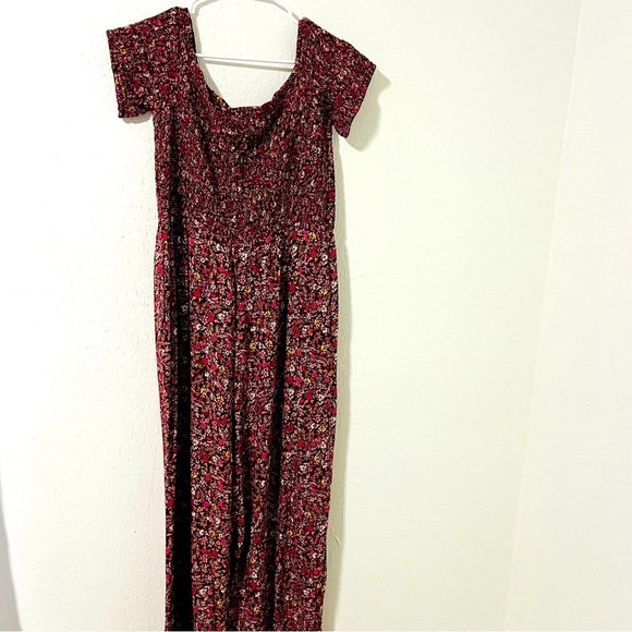 Xhilaration Women’s XL Ribbed Top Jumpsuit XL with Pockets Floral Burgundy Boho - Picture 7 of 13